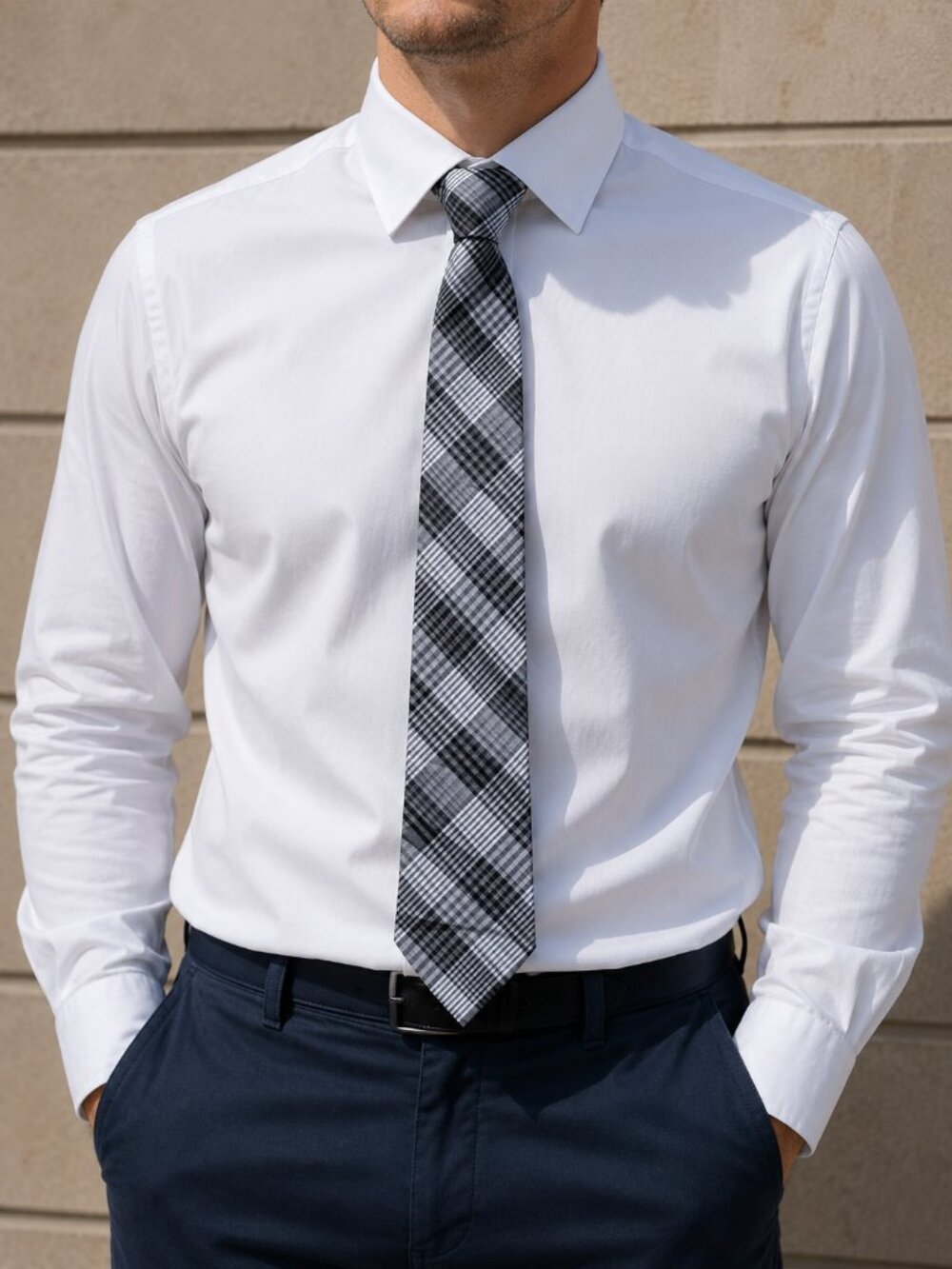 Ben Sherman Black and White Plaid Tie